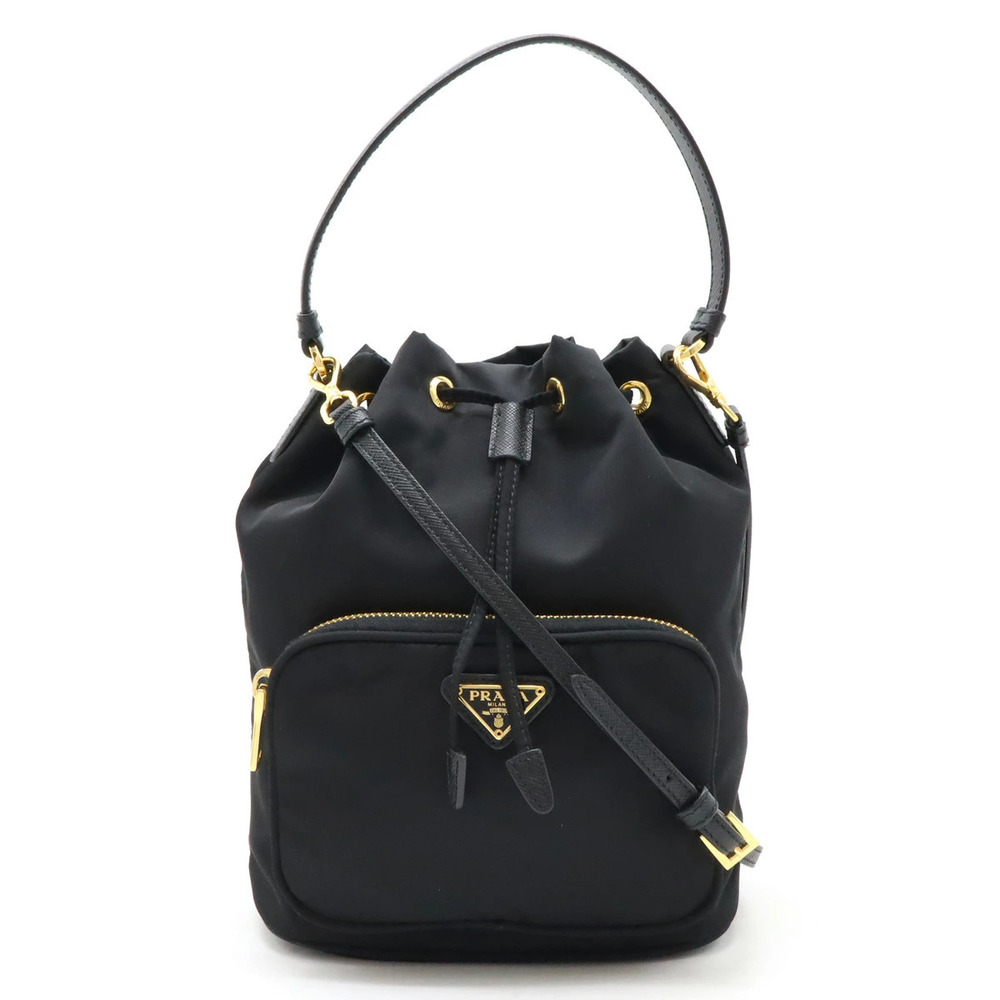 Prada Handbag Bucket Bag Drawstring Shoulder Leather NERO Black